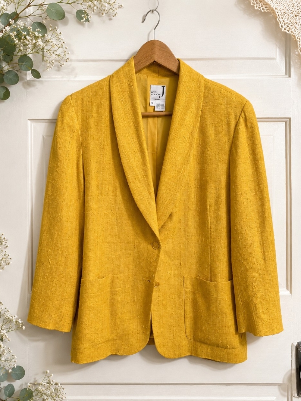 Petite Studio J Canada 100% Silk Mustard Blazer Jacket Size 10